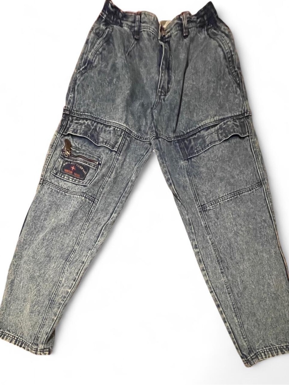 Vintage Bugle Boy Acid Washed Blue Denim Cargo Jeans - Relaxed Fit Size: 34